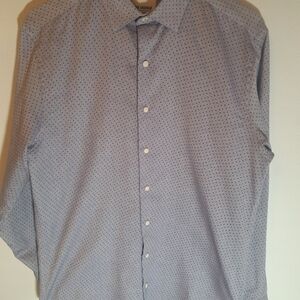 Ben Sherman Tailored Skinny Fit Polka Dot Light Blue Navy Men's Dress Shirt